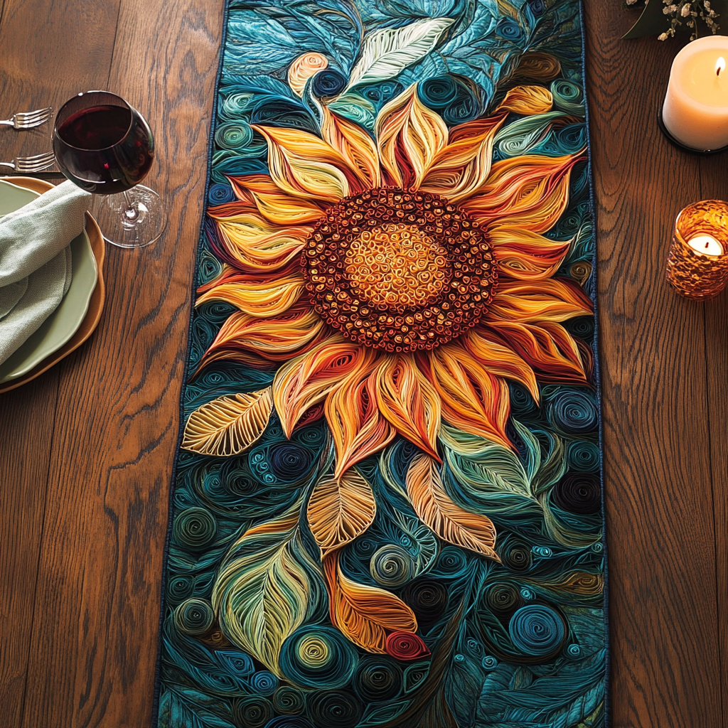 Golden Joy Quilted Table Runner Kitchen Table Decor Sunflower Gifts For Women