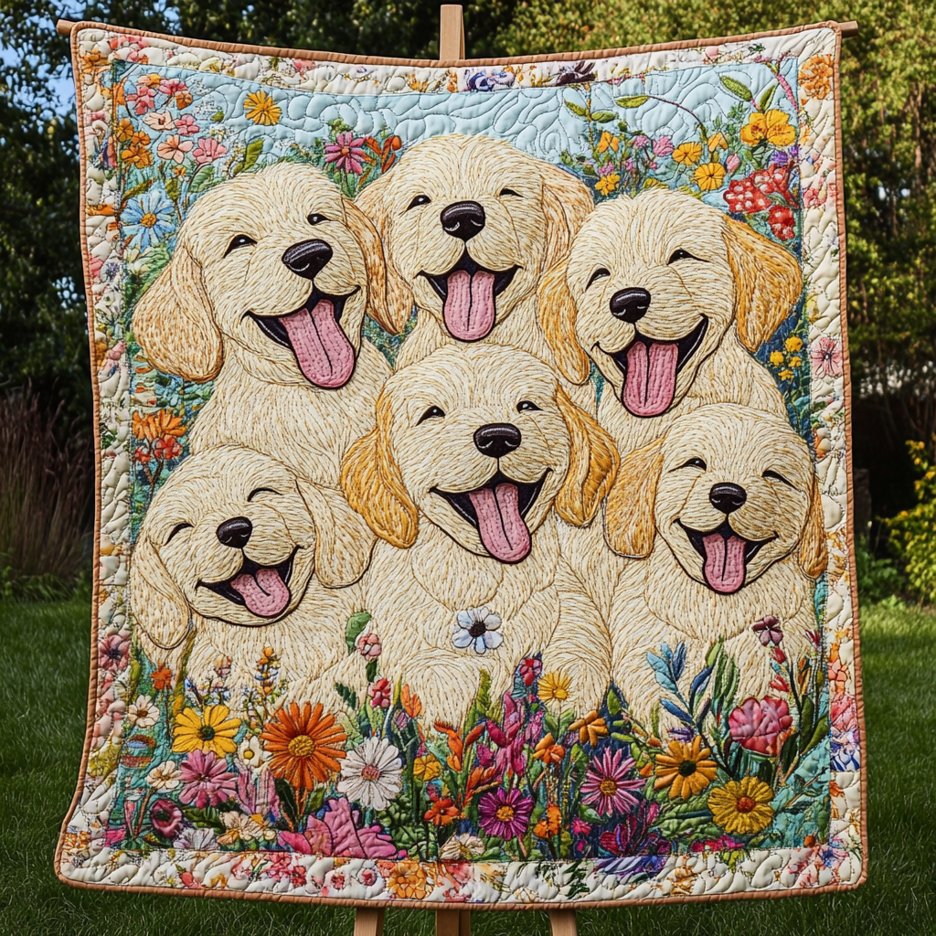 Golden Joys in Bloom Quilted Blanket Labrador Retriever Blanket Dog Gift Ideas For Dog Owners