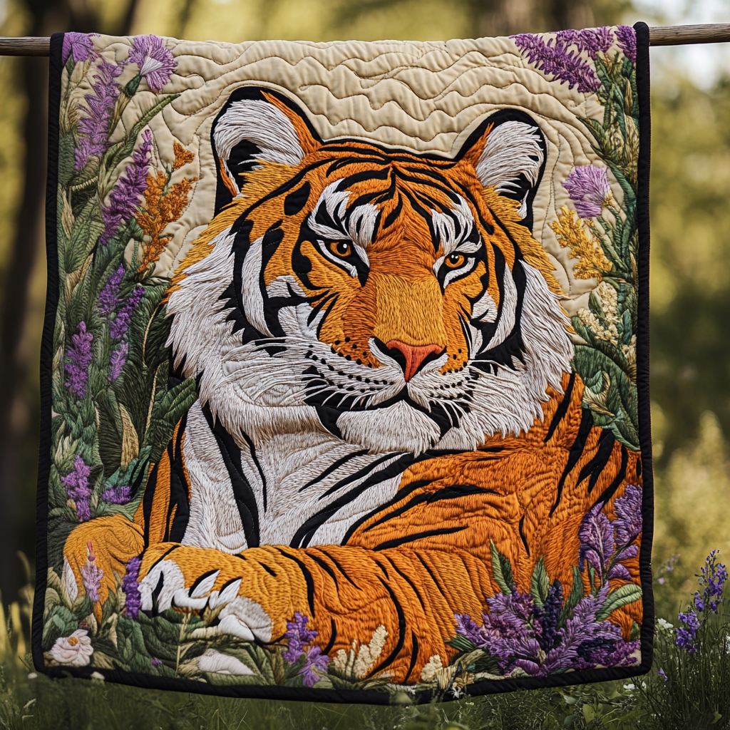 Golden Jungle Quilted Blanket Cute Throw Blanket Best Tiger Christmas Gifts