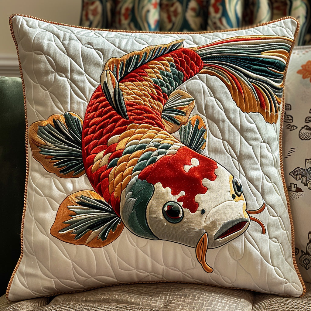 Golden Koi Quilted Pillow Case Best Throw Pillow Covers Koi Birthday Gift