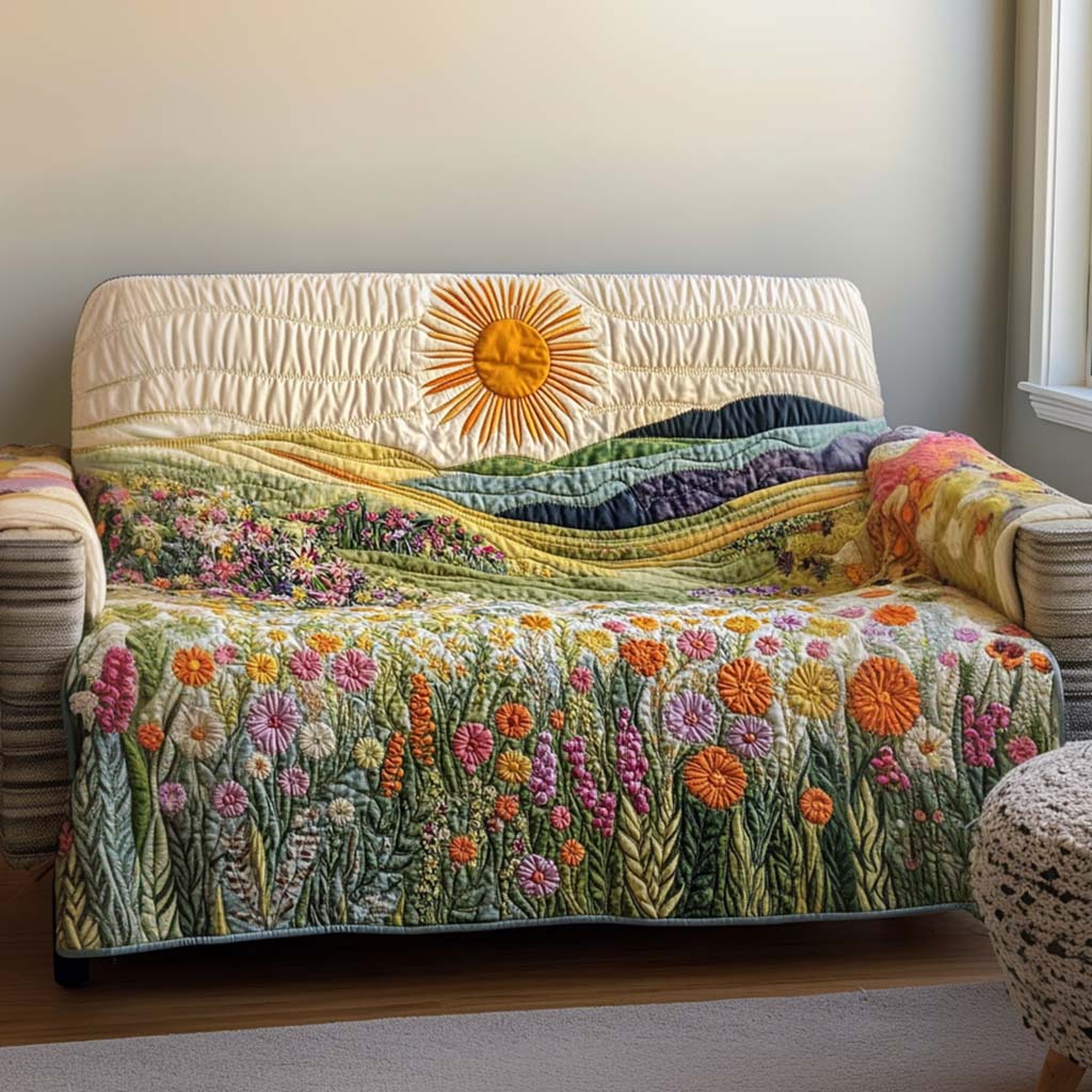 Golden Landscape Quilted Sofa Cover Sofa Chaise Cover Best Friend Gifts