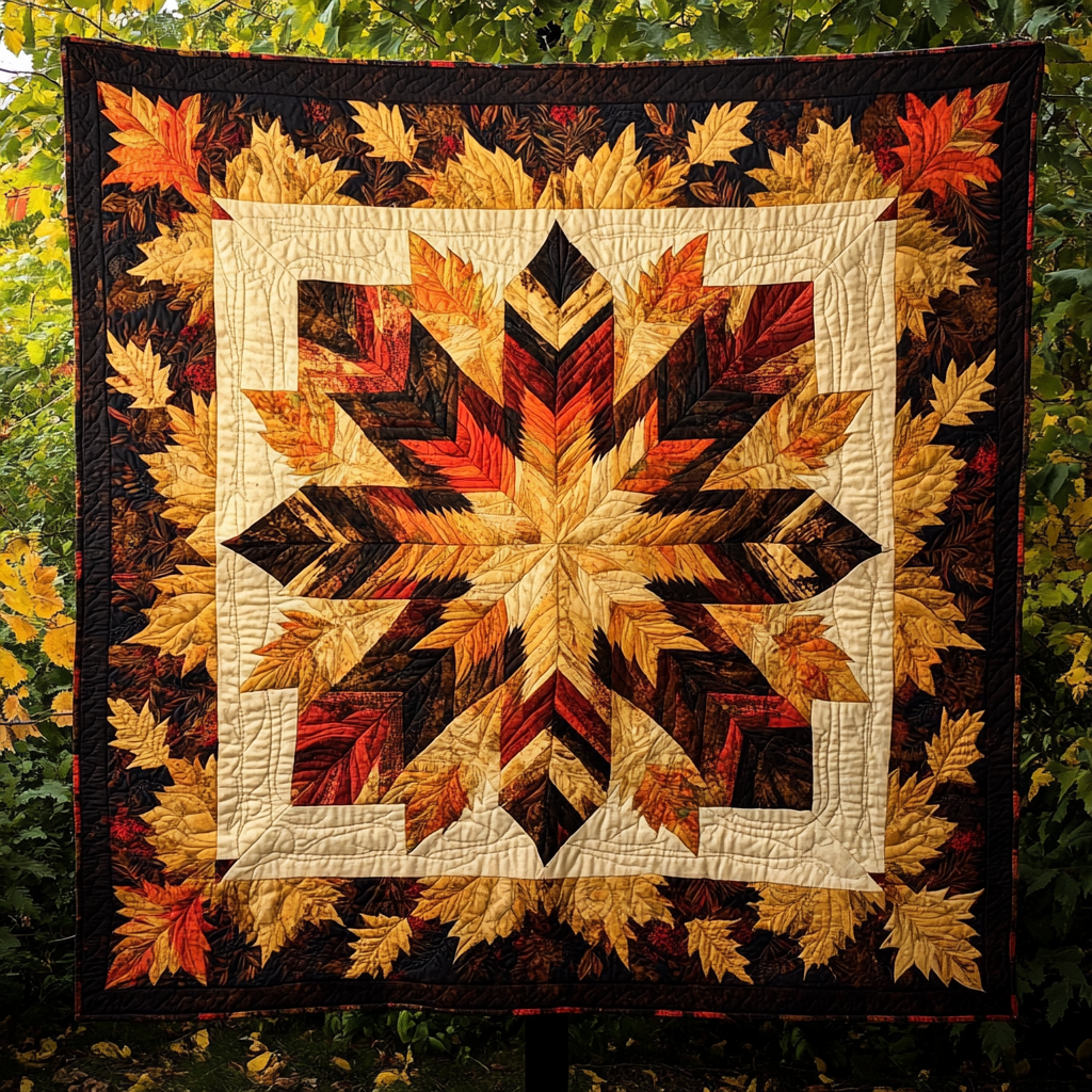 Golden Leaf Cascade Quilted Blanket Cozy Fall Gift Ideas