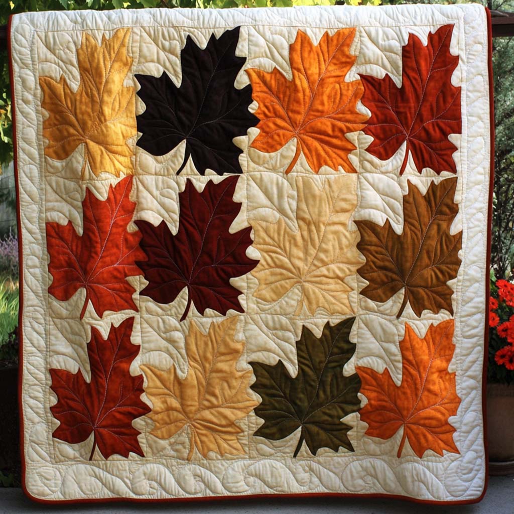 Golden Leaf Dance Quilted Blanket Fall Theme Blanket Family Gift Ideas For Christmas