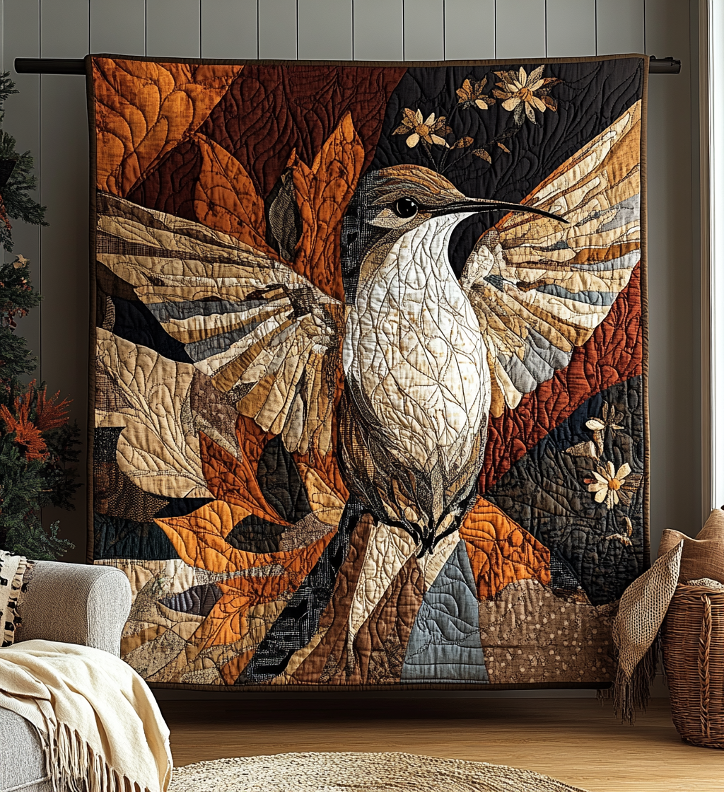 Golden Leaf Hummingbird Quilted Blanket Gifts For Hummingbird Lovers