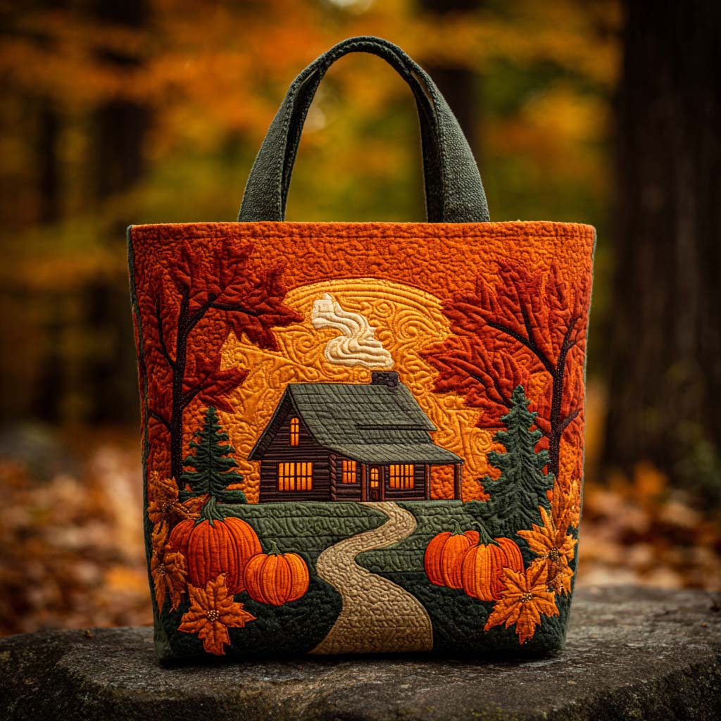 Golden Leaf Path Quilted Tote Bag Autumn Inspired Gifts