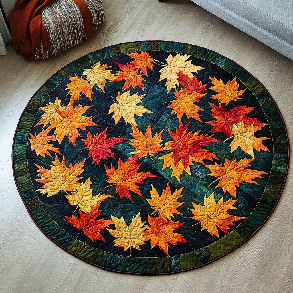 Golden Leaves Quilted Round Mat Christmas Decor For Entryway Good Christmas Gifts For Grandmas