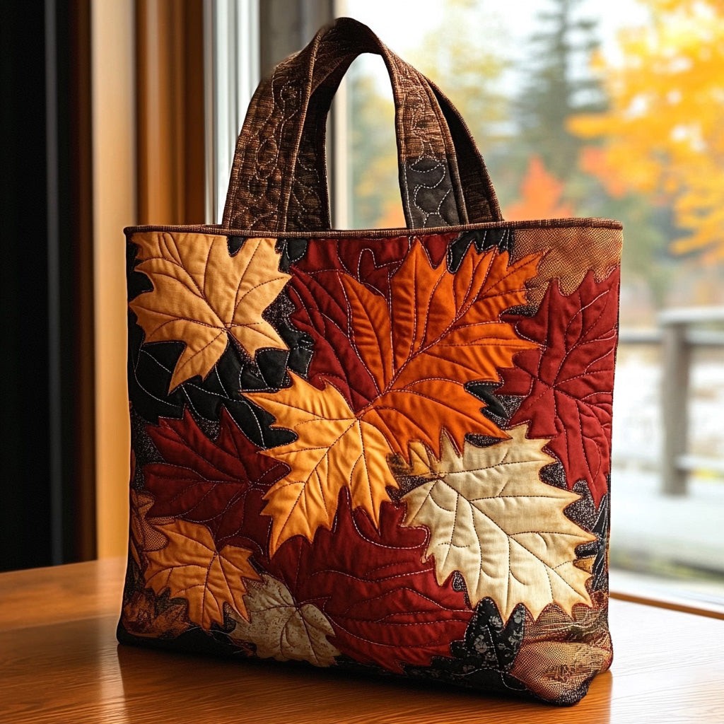 Golden Leaves Quilted Tote Bag Autumn Gifts For Friends