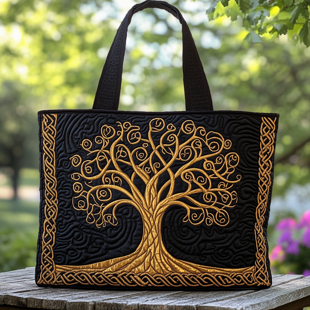 Golden Leaves Quilted Tote Bag Tree Of Life Gifts For Grangarents
