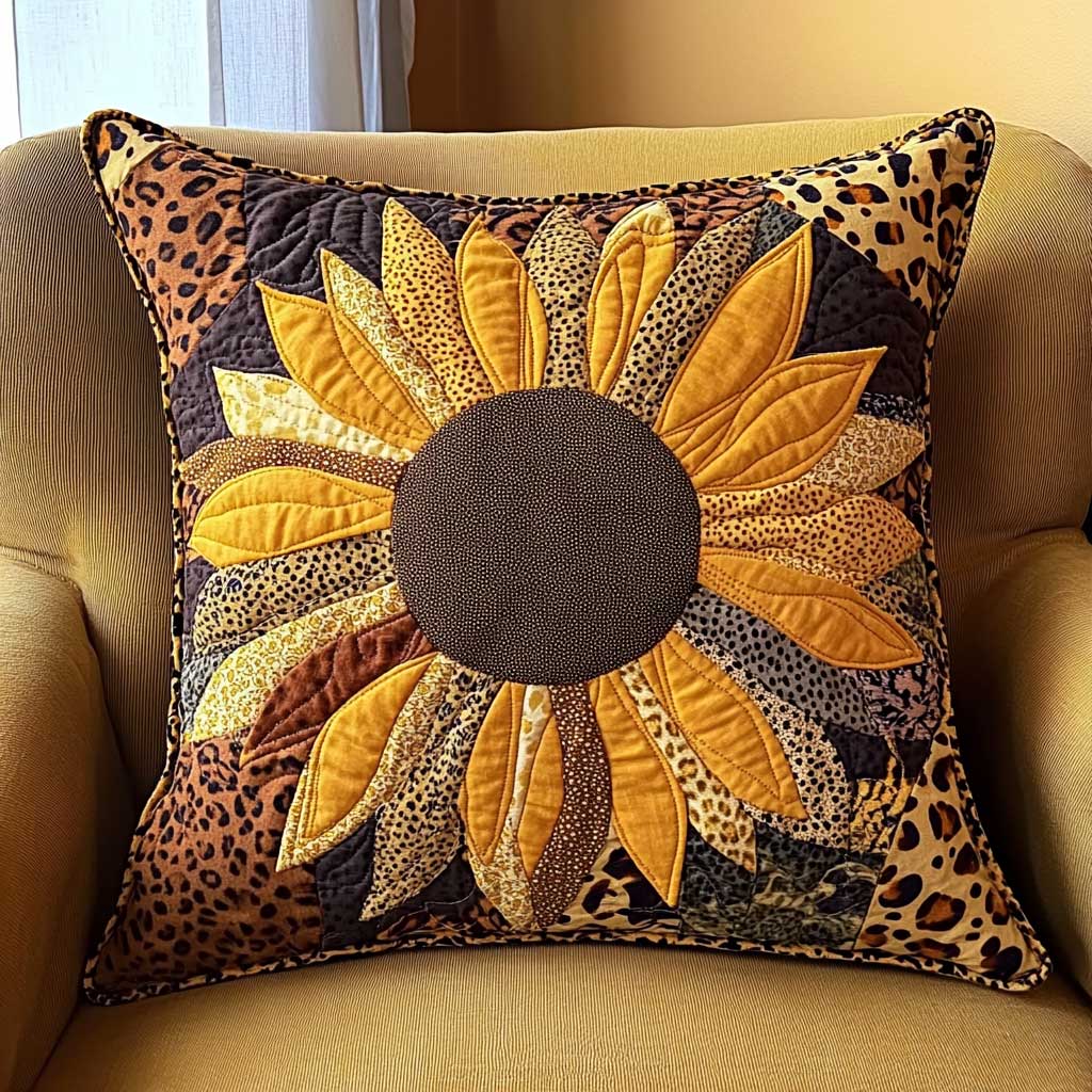 Golden Leopard Sunflower Quilt Pillow Case Exclusive Pillow Case Gift Set for Home Comfort