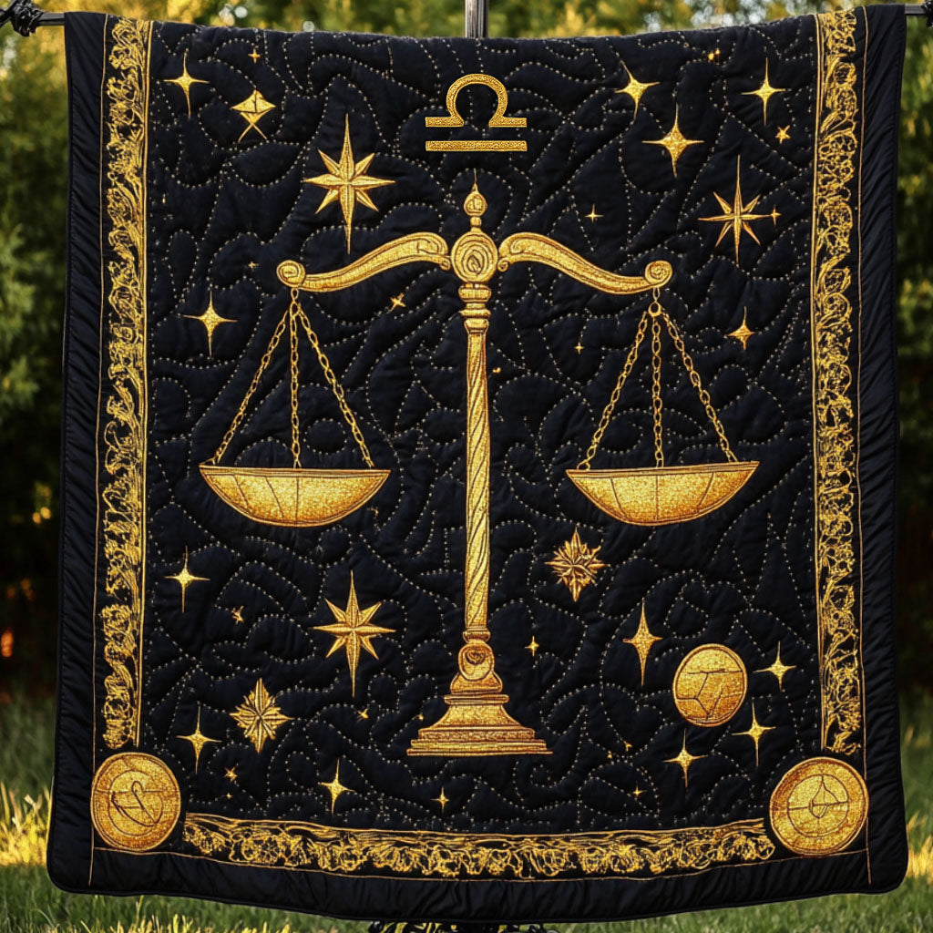 Golden Libra Scales Quilted Blanket Holiday Throw Blanket Best Gift For A Libra Woman