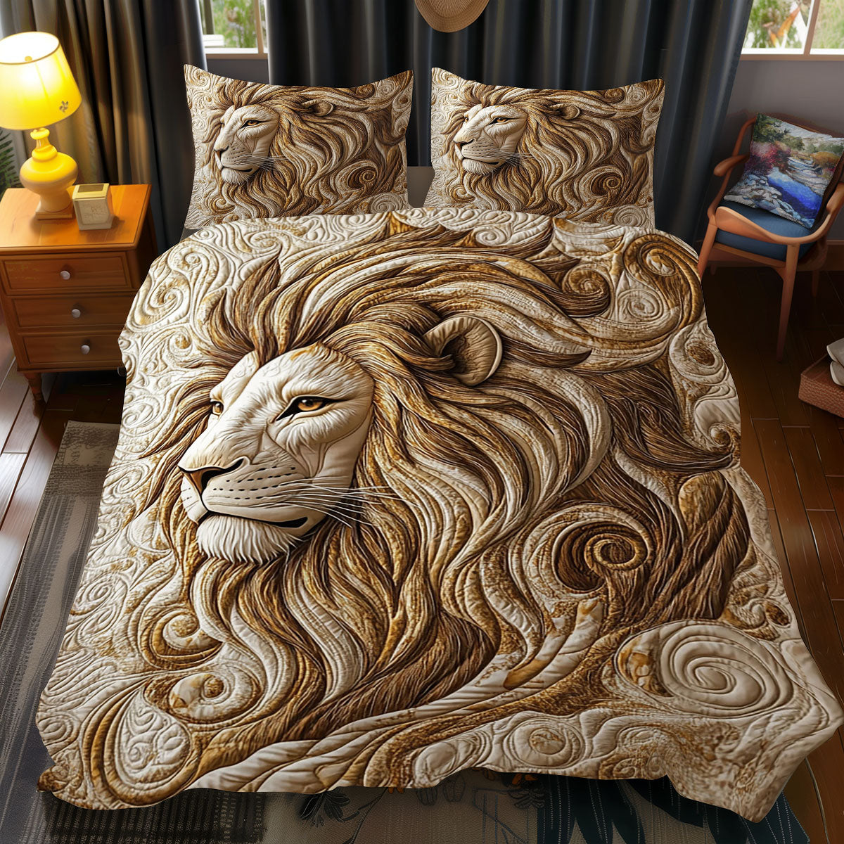 Golden Lion Duvet Cover Set Full Size Bed Set Wedding Anniversary Gifts