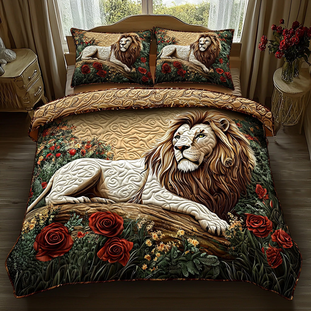 Golden Lion Quilted Bedding Set Duvet Cover Bed Sheet Set Lion Related Gifts