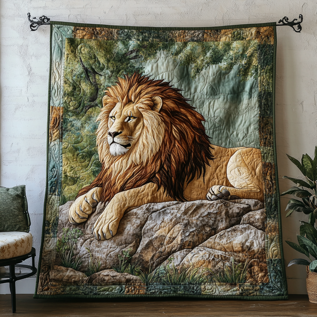 Golden Lion Quilted Blanket Christmas Bedroom Decor Gifts For Wild Animal Lovers