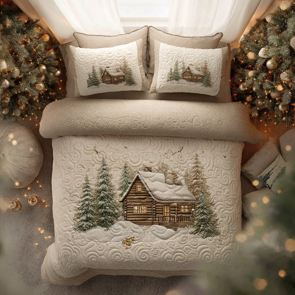 Golden Lodge Quilted Bedding Set Holiday Duvet Sets Family Christmas Gifts