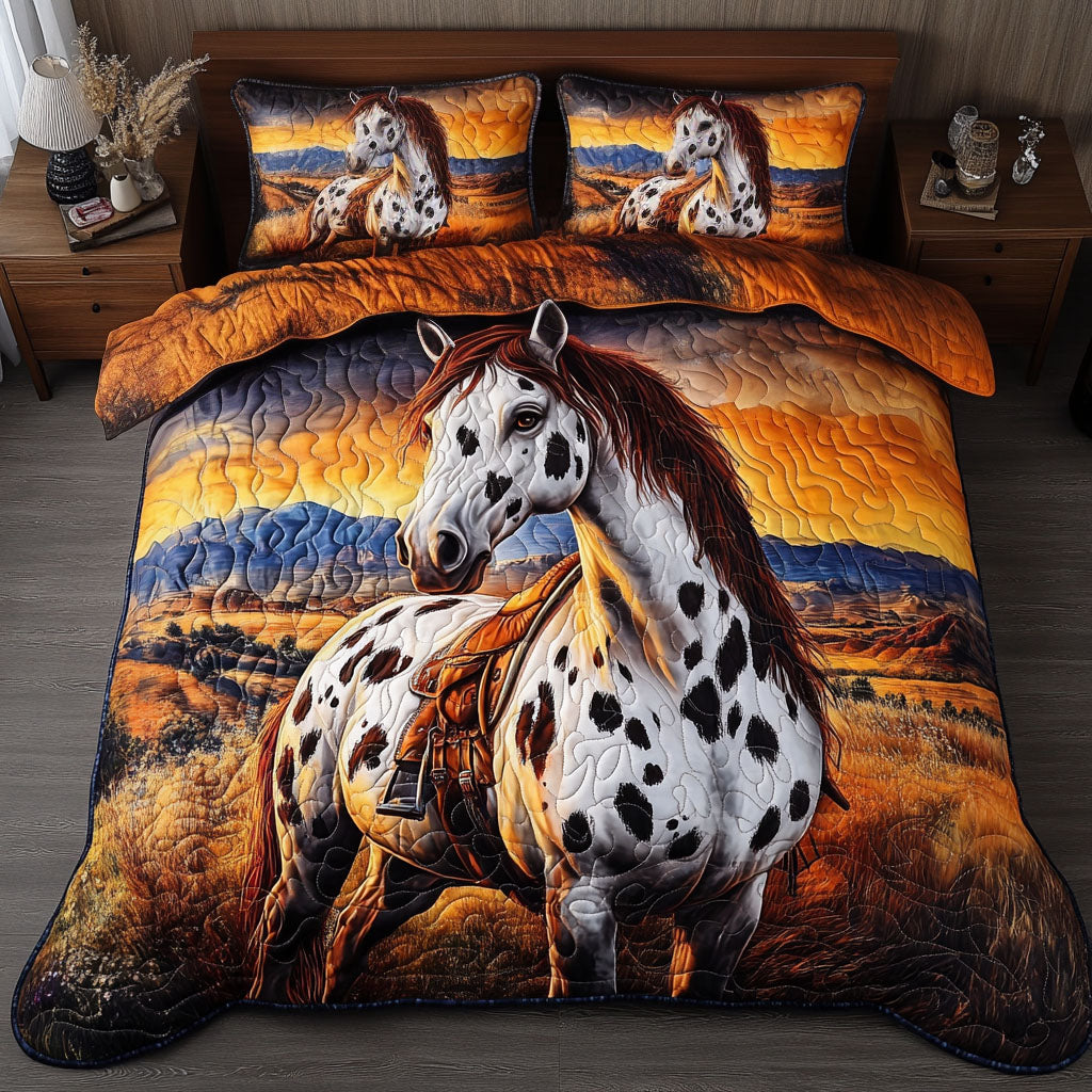 Golden Majesty Quilted Bedding Set Bedroom Decor Horse Themed Gifts For Adults