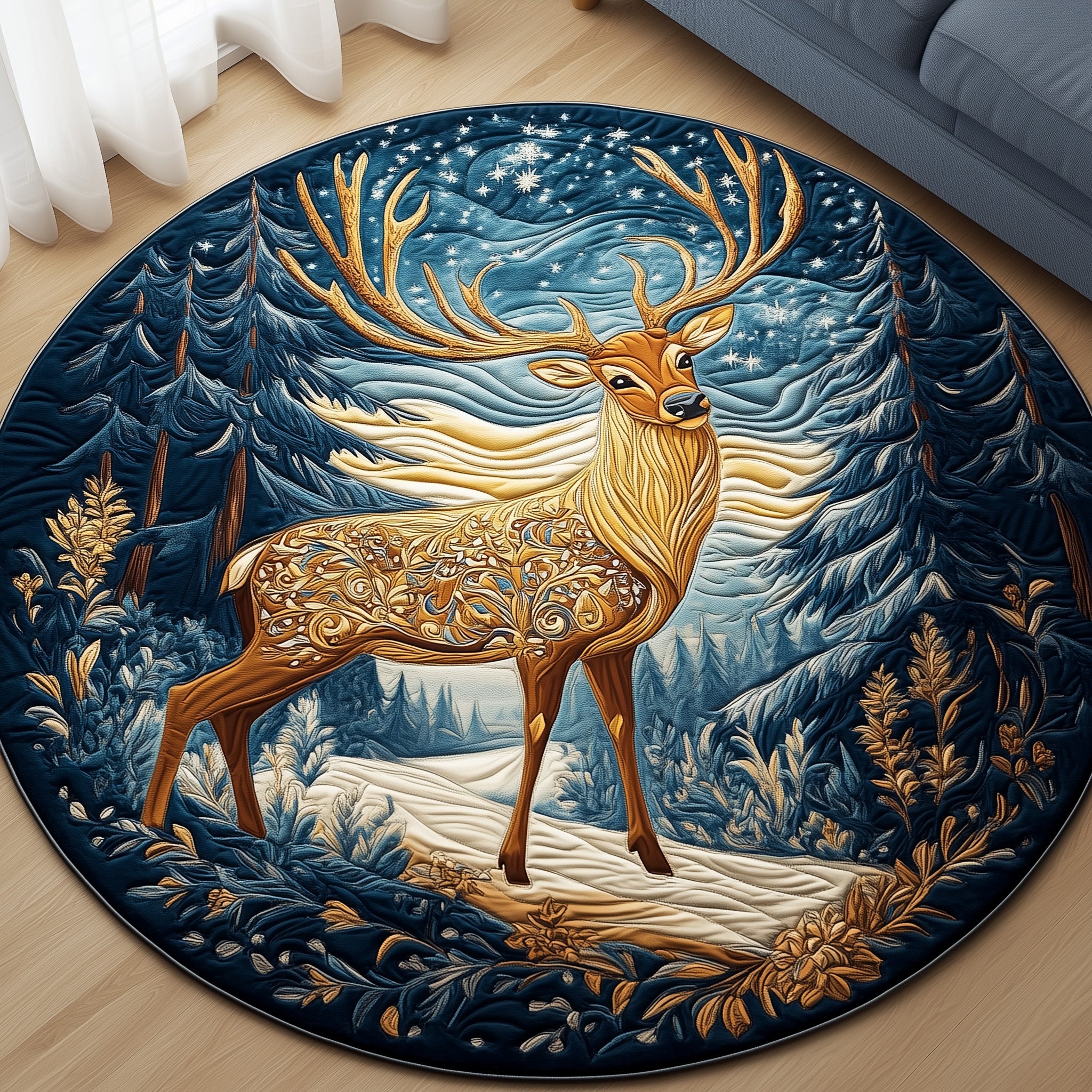 Golden Majesty Quilted Round Mat Unique Quilted Round Mat for Modern Interiors