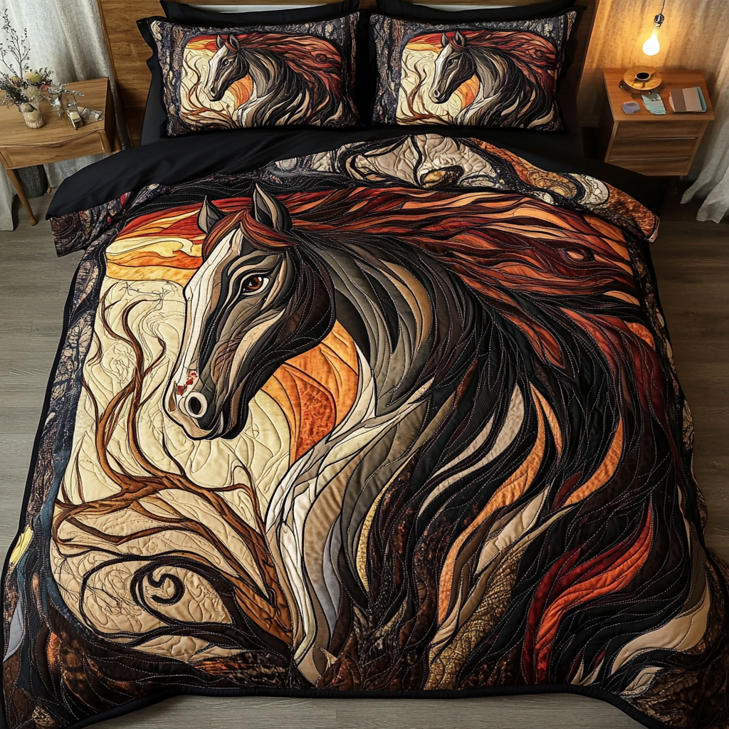 Golden Mane Quilted Bedding Set Best Bedspread Set Gift Ideas For A Horse Loving Woman