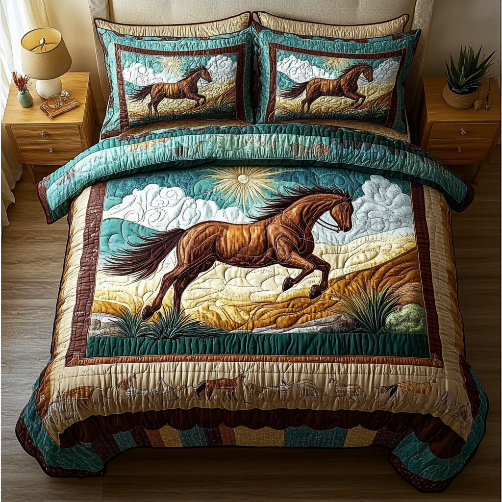 Golden Mane Quilted Bedding Set Christmas Bed Sheets Cool Horse Gifts