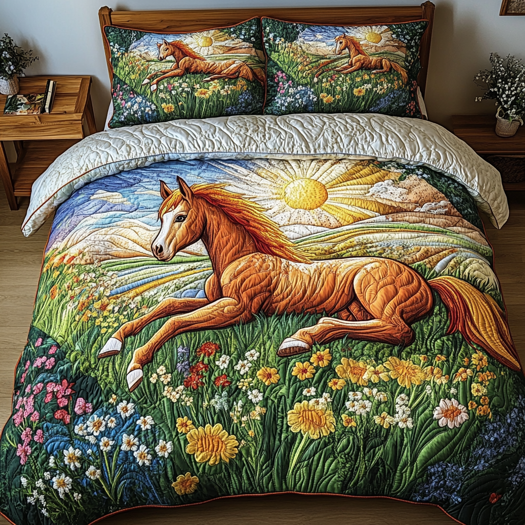 Golden Mane Quilted Bedding Set Holiday Duvet Covers Horse Gifts For Women