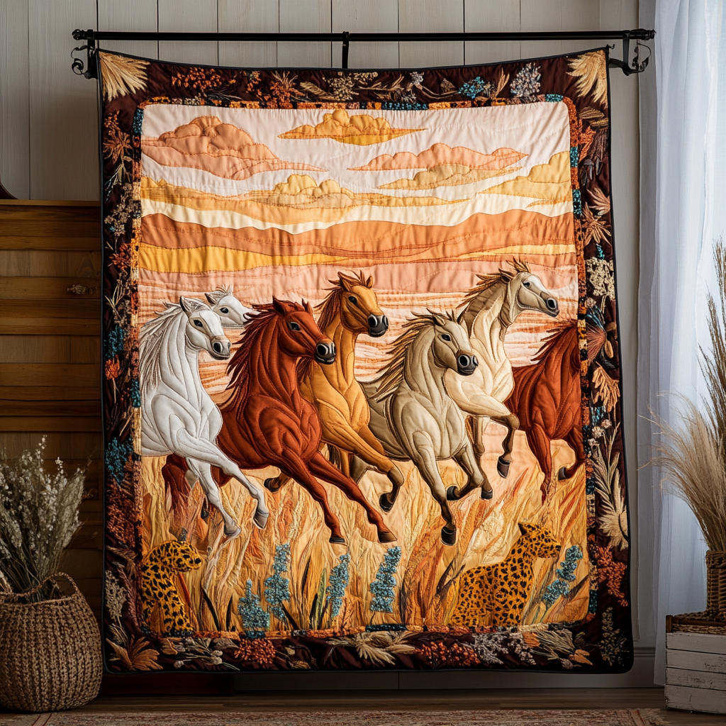 Golden Mane Quilted Blanket Christmas Bedroom Decor Horse Gifts For Women