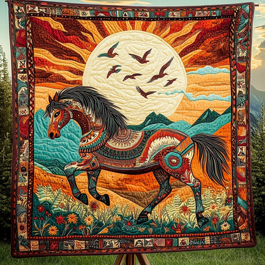 Golden Mane Quilted Blanket Cute Throw Blanket Christmas Gifts For Horse Lovers
