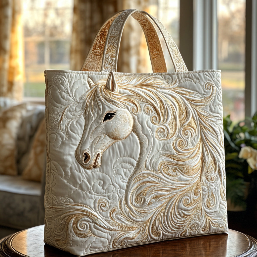 Golden Mane Quilted Tote Bag Wedding Gift For Horse Lovers