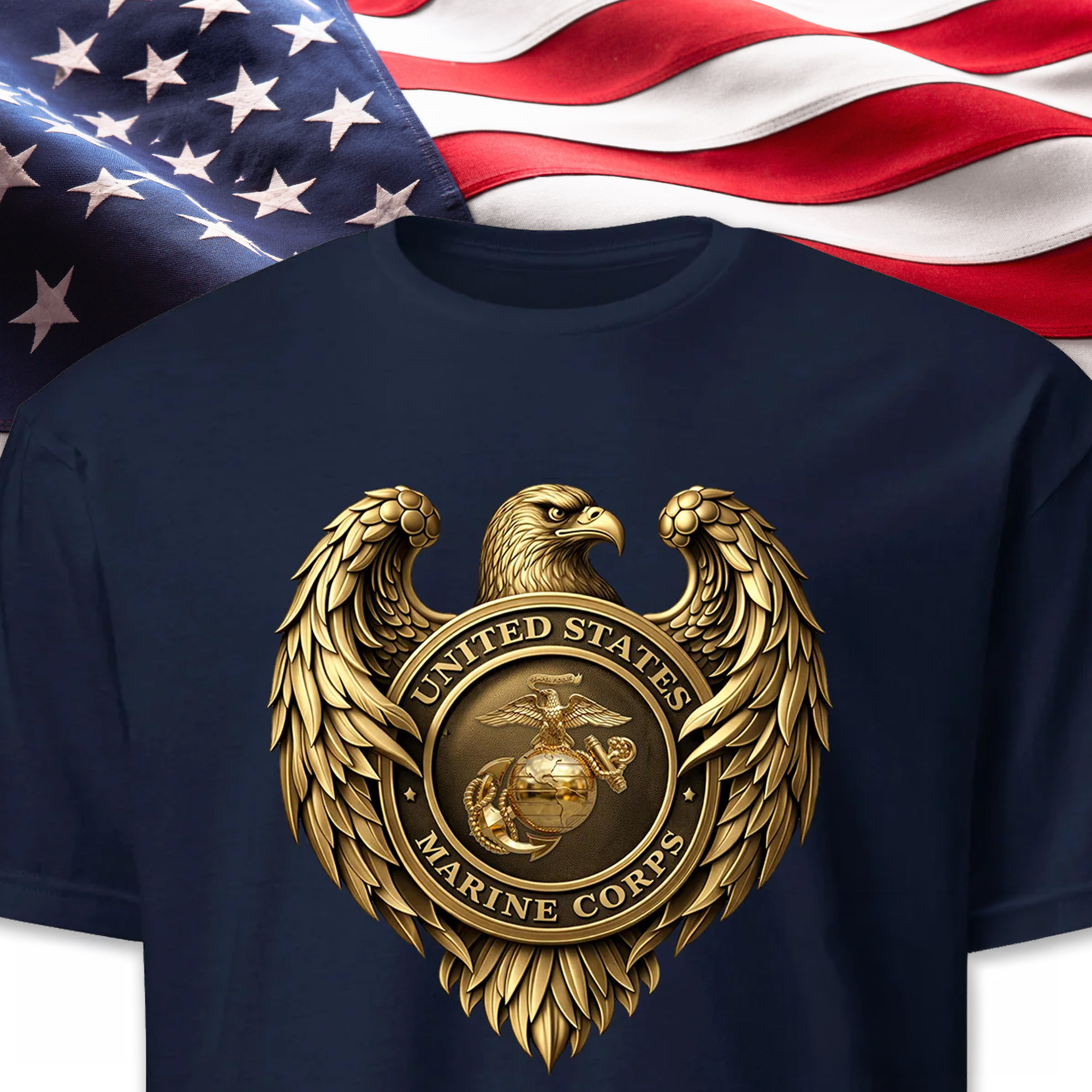 Golden Marine Corps T Shirt USMC Eagle Seal Apparel Gift For Proud Veterans And Supporters