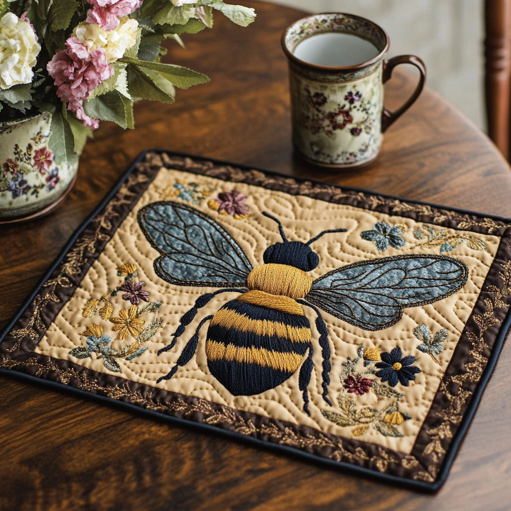 Golden Meadow Bee Quilted Placemat Dining Room Table Decorated For Christmas Bee Inspired Gifts