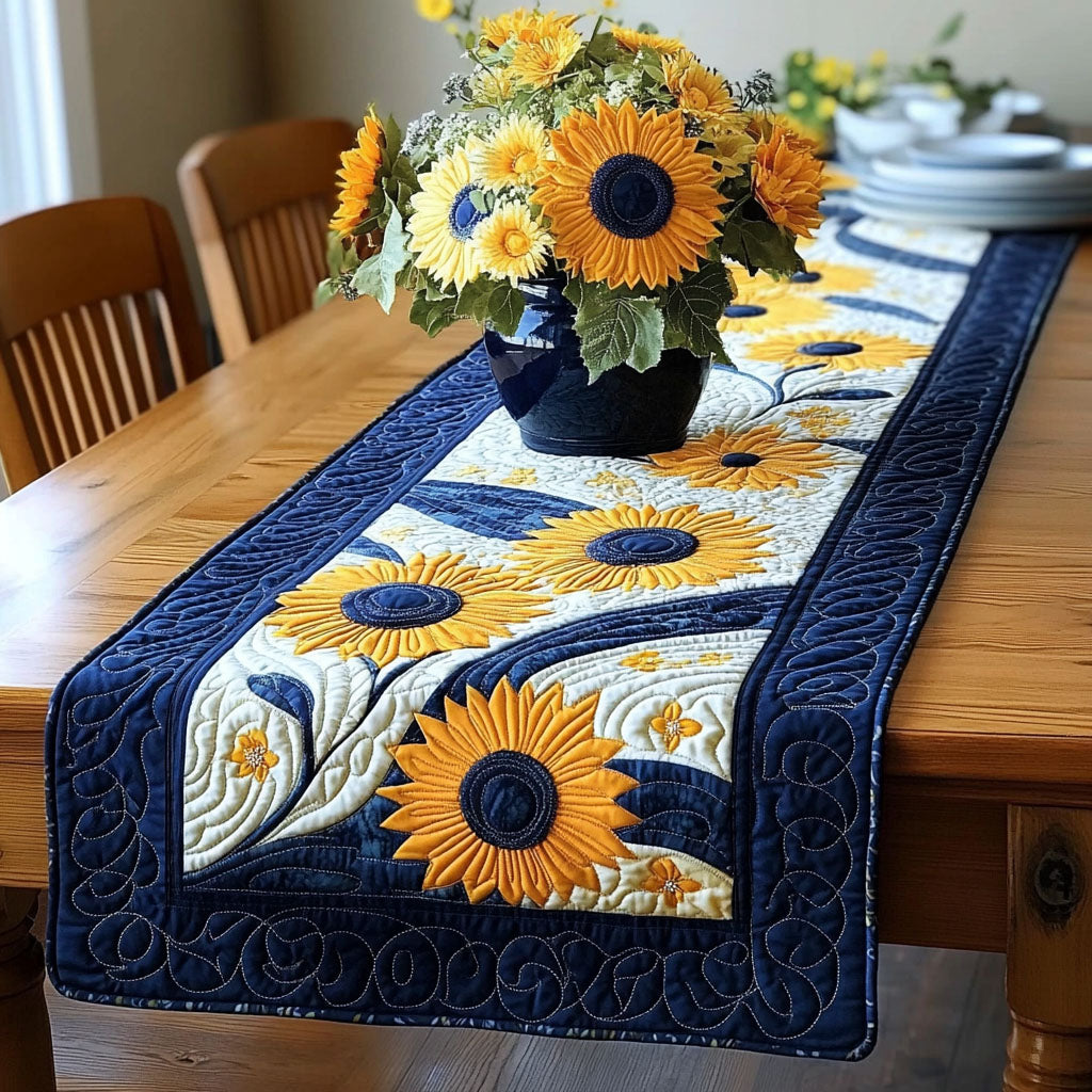 Golden Meadow Flow Quilted Table Runner Flower Table Cover Dining Table Decor Ideas