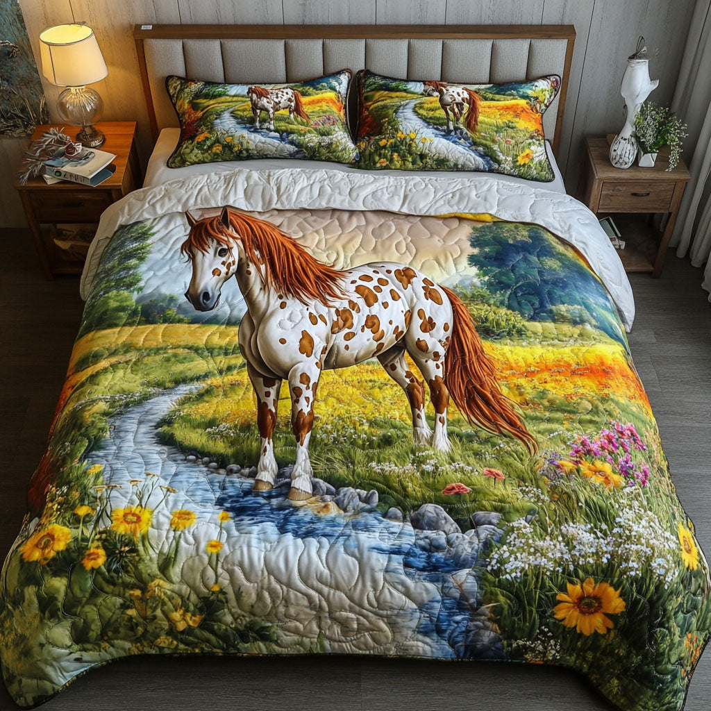 Golden Meadow Quilted Bedding Set Bed Room Decoration Great Gifts For Horse Owners