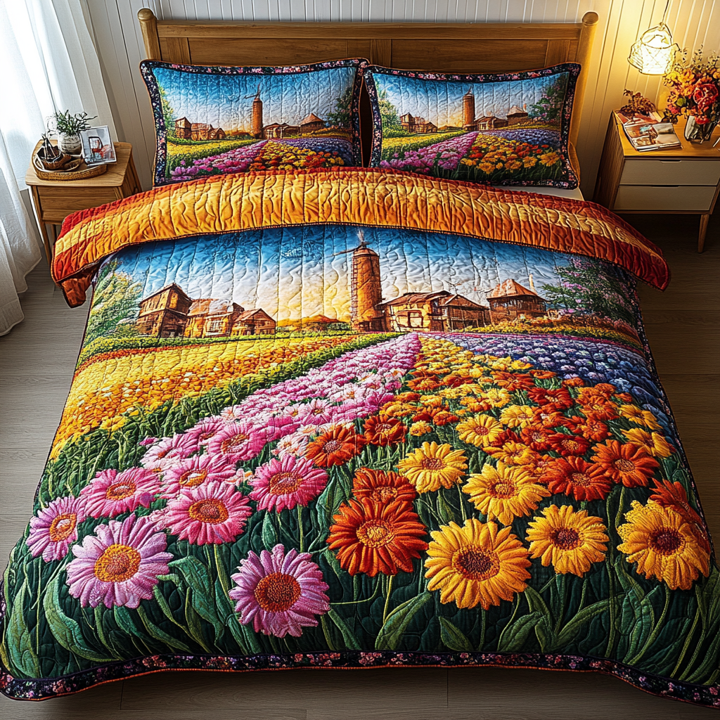 Golden Meadow Quilted Bedding Set Personalized Bedding Set Gift for Couples