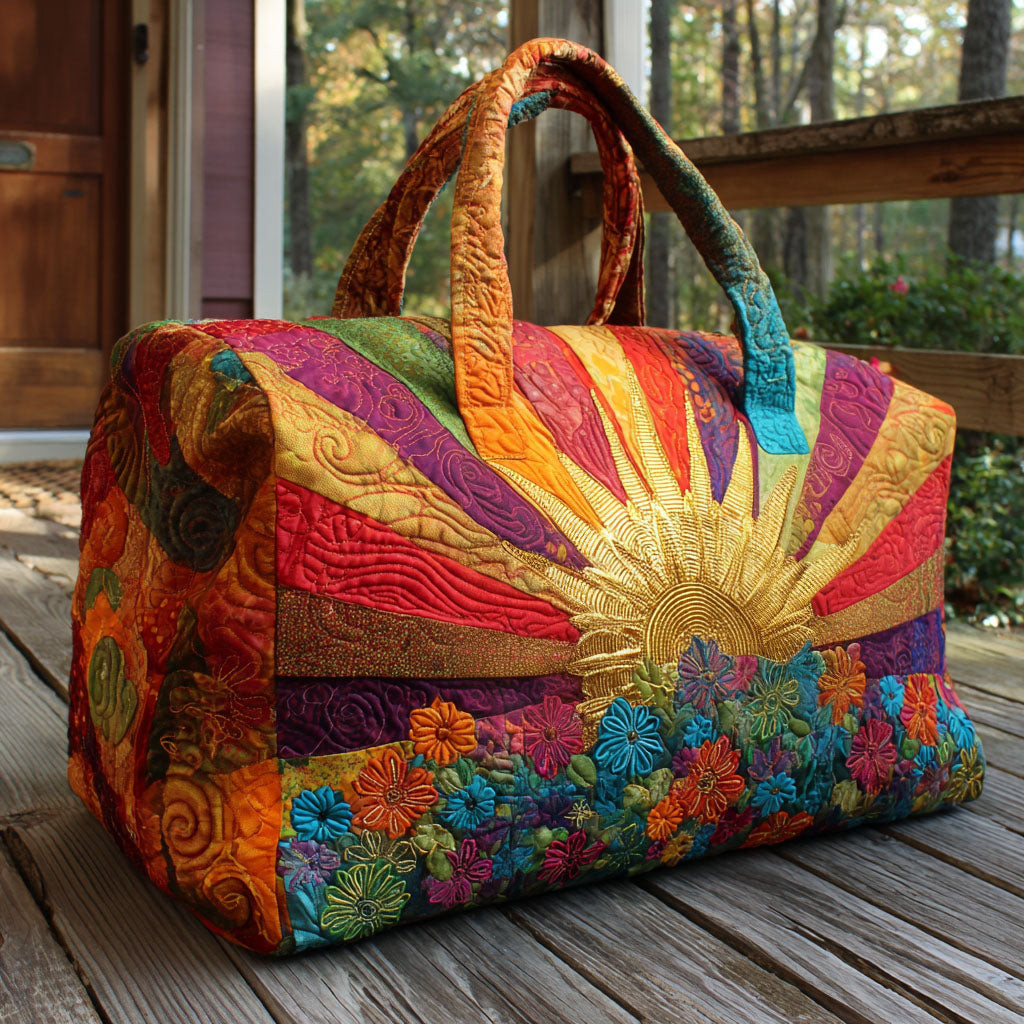 Golden Meadow Quilted Duffle Bag Floral Nature Travel Bag Best Gift For Garden Lovers Camping Outdoor