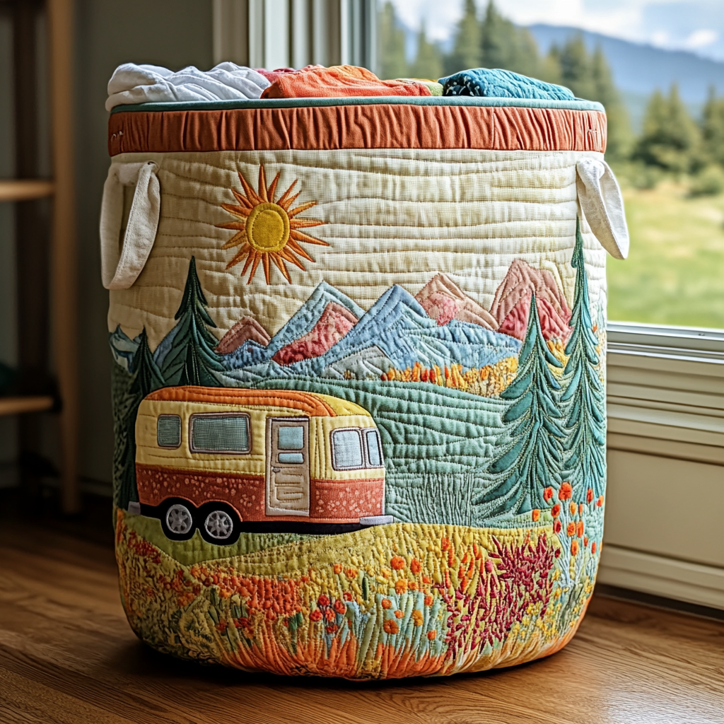 Golden Meadow Quilted Laundry Basket Unique Quilted Basket Gift for Holiday Season 2025