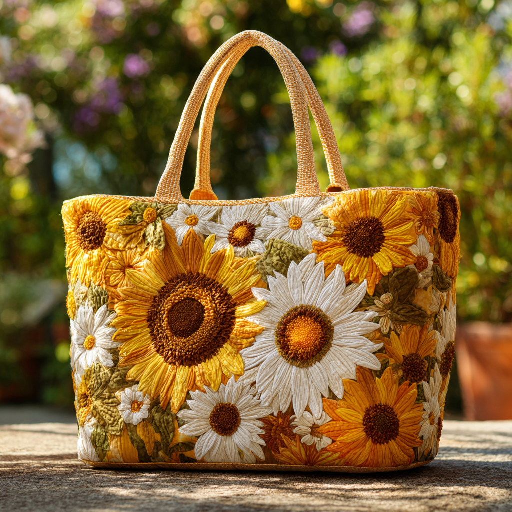 Golden Meadow Quilted Tote Bag Gifts For Flower Enthusiasts