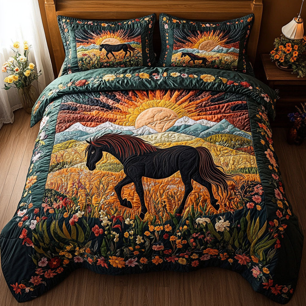 Golden Meadow Spirit Quilted Bedding Set Best Comforter Sets Unique Gifts For Horse Owners