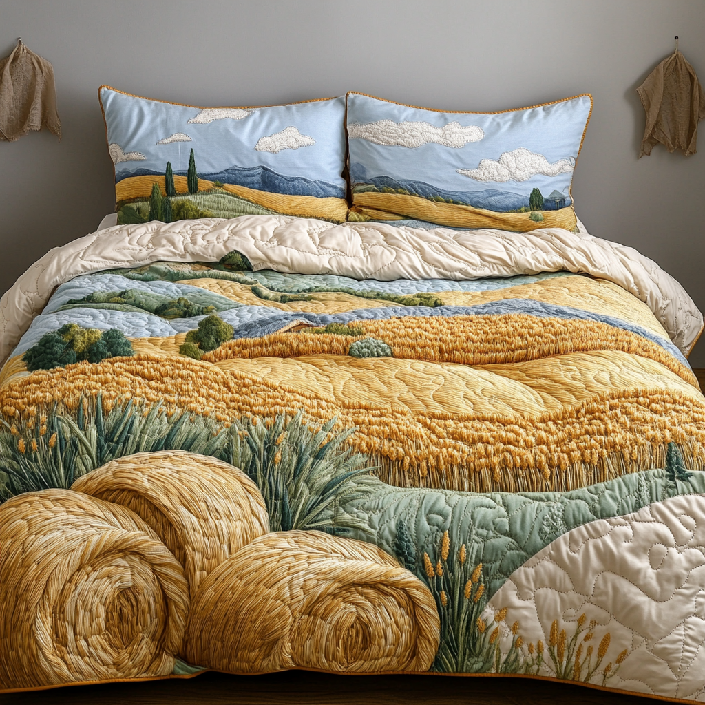 Golden Meadows Quilted Bedding Set Stylish Bed Sheet Set for Modern Home