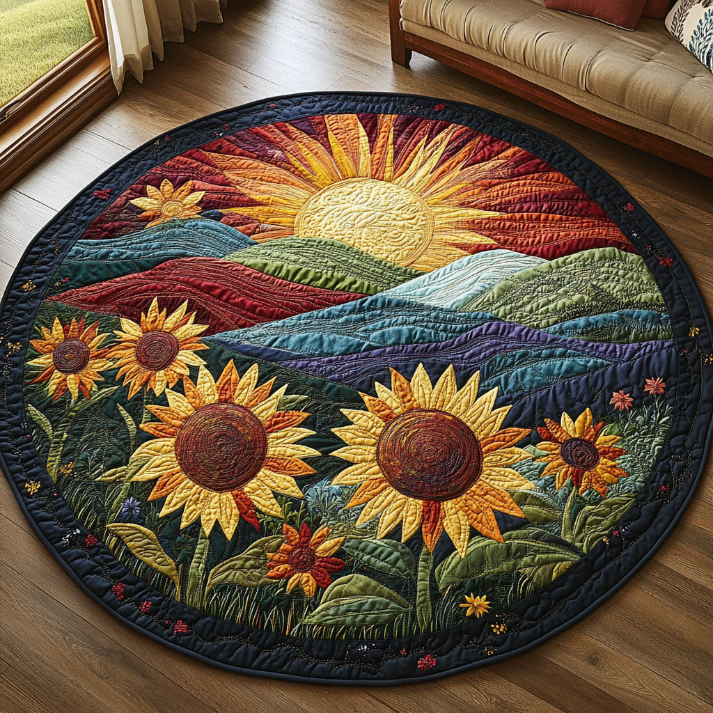 Golden Mesa Quilted Round Mat Door Entrance Decor Sunflower Items For Gifts