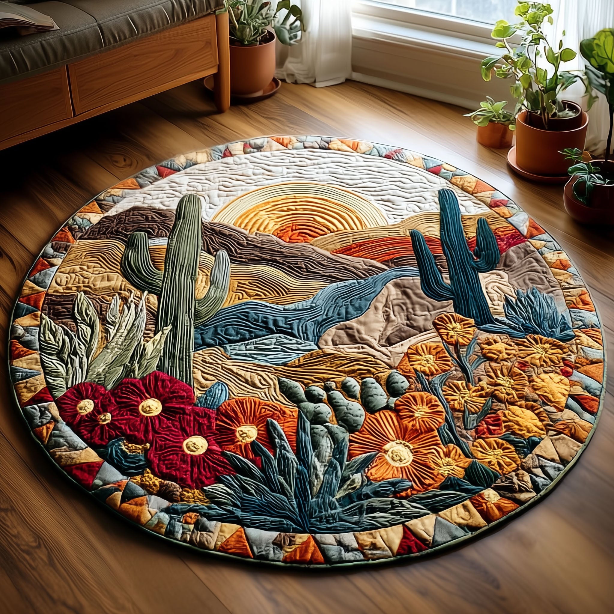 Golden Mesa Quilted Round Mat Entrance Way Ideas Gifts For Cactus Lovers