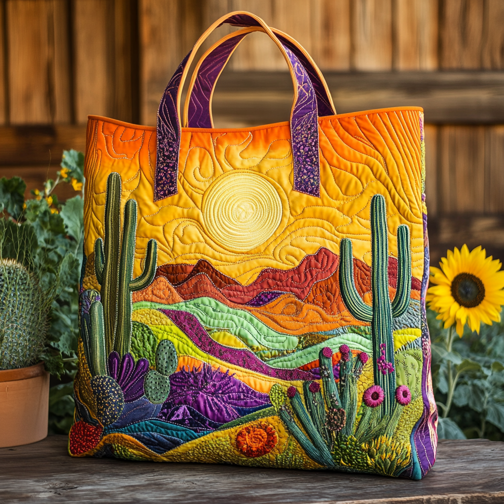 Golden Mesa Quilted Tote Bag Best Unique Cactus Gifts