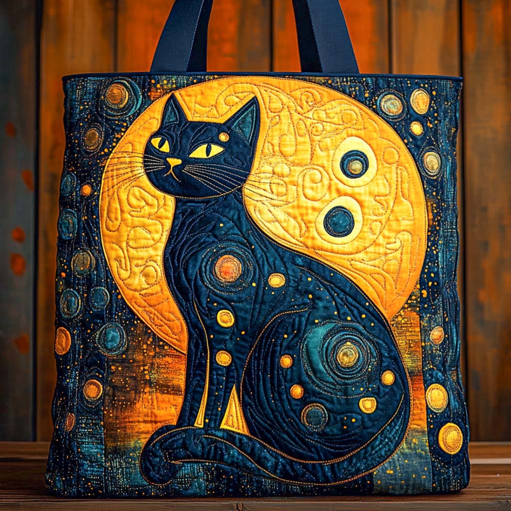 Golden Moon Cat Quilted Tote Bag Christmas Gift Ideas For Mom