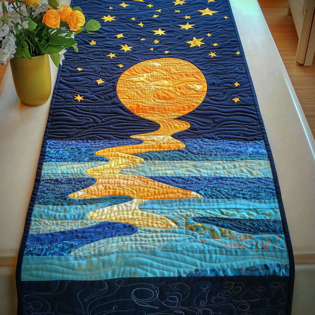 Golden Moonrise Quilted Table Runner Dining Room Table Decor Ocean Beach Themed Presents