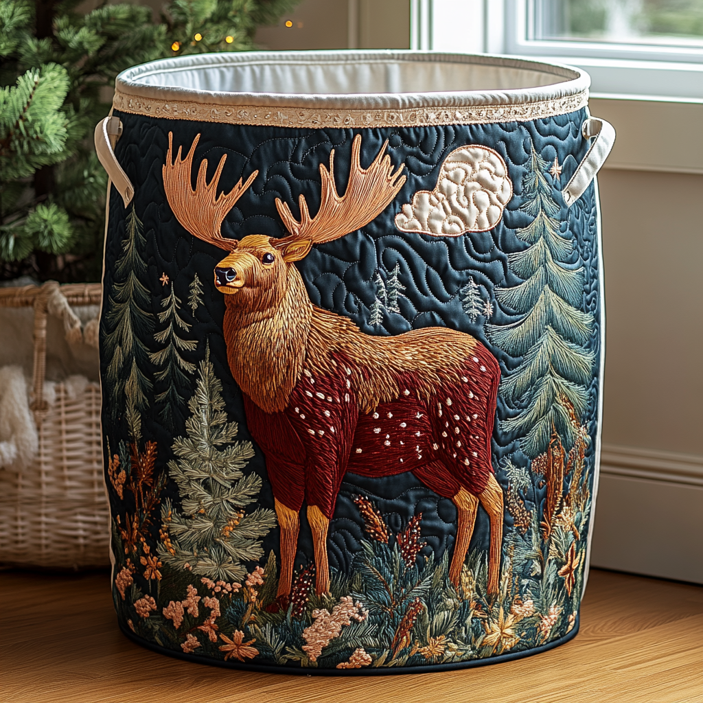 Golden Moose Quilted Laundry Basket Thanksgiving Merch Gift