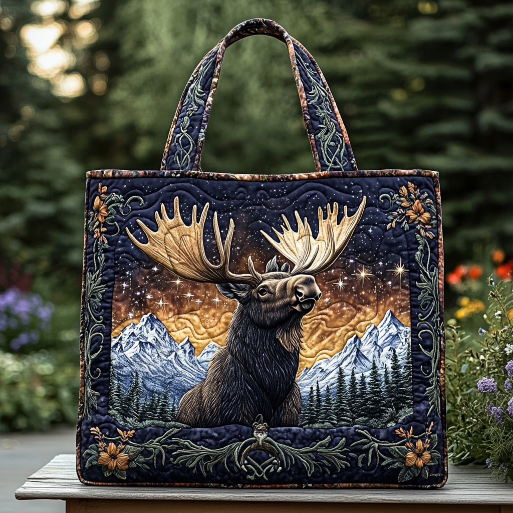 Golden Moose Quilted Tote Bag Gifts For Forest Lovers