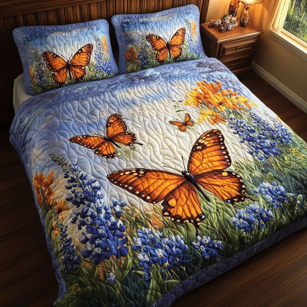 Golden Morning Quilted Bedding Set Best Bed Sheet Set Gifts With Butterfly Theme