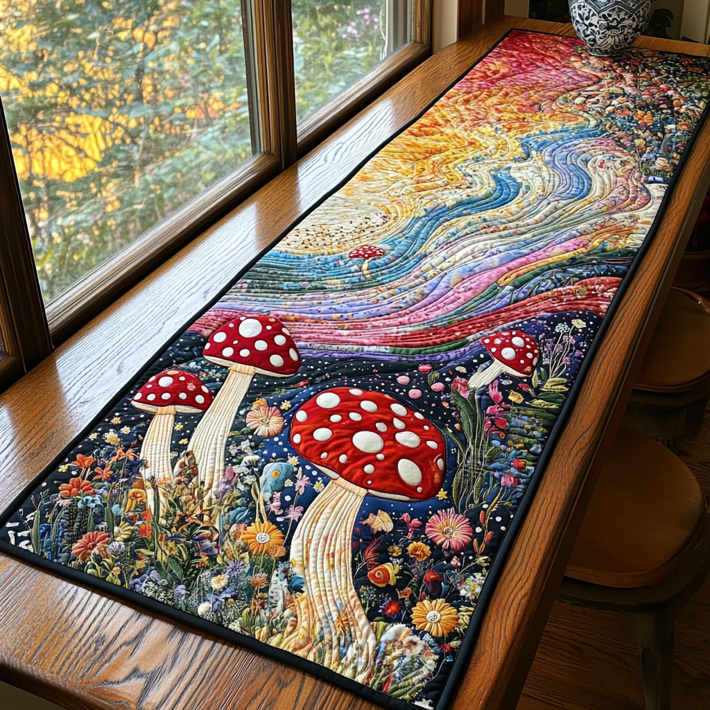 Golden Mushroom Quilted Table Runner Kitchen Table Decor Ideas Mushroom Related Gifts