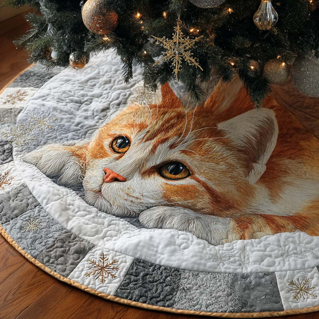 Golden Nap Quilted Tree Skirt Cat Themed Christmas Tree Decor Pet Lover Xmas Gifts