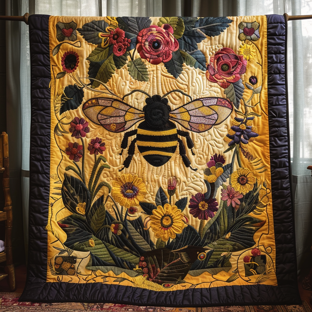 Golden Nectar Haven Quilted Blanket Cute Fuzzy Blankets