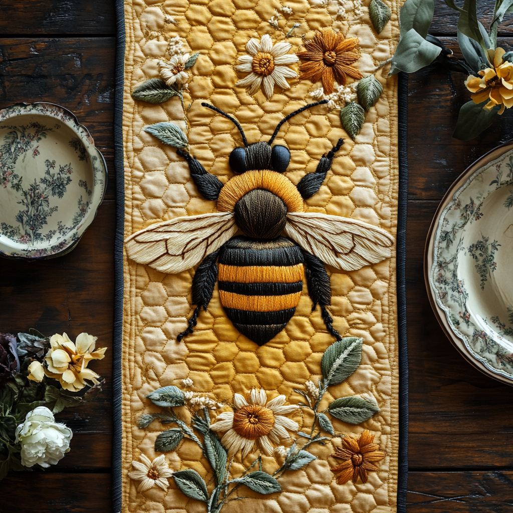 Golden Nectar Quilted Table Runner Dining Room Decor Ideas Gift Ideas For Bee Lovers