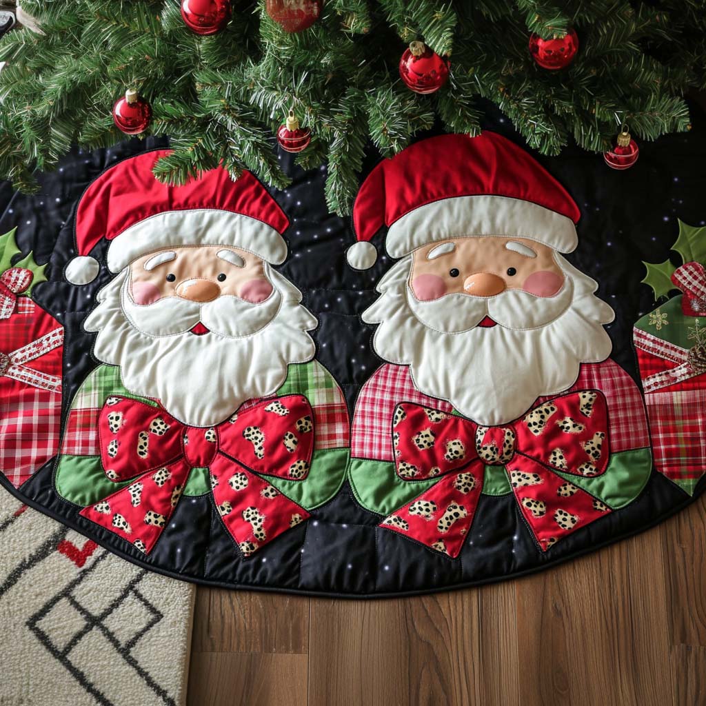 Golden Night Christmas Quilted Tree Skirt Perfect Holiday Gift for Home Decor Lovers