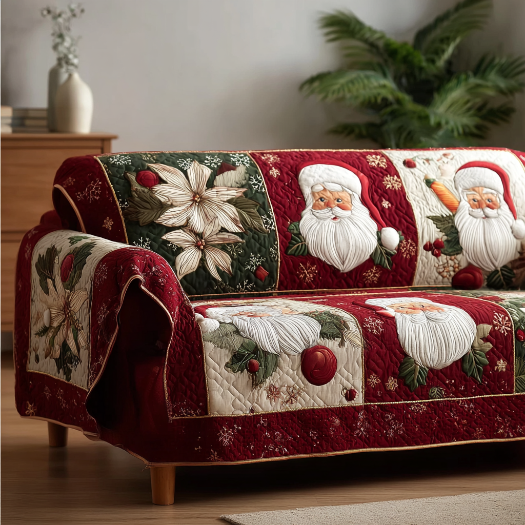 Golden Noel Quilted Sofa Cover Christmas Living Decor Best Family Gifts
